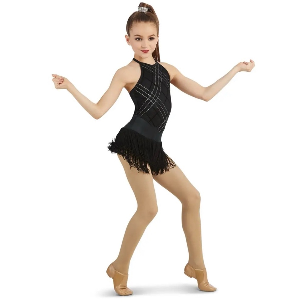 Weissman Showtime | Love With Your Life Black Leotard Fringe Black Silver, LC